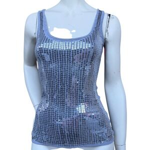 XXS‎ Sequin Ribbed Tank Top Blue Silver Y2K McBling Party Festival Small